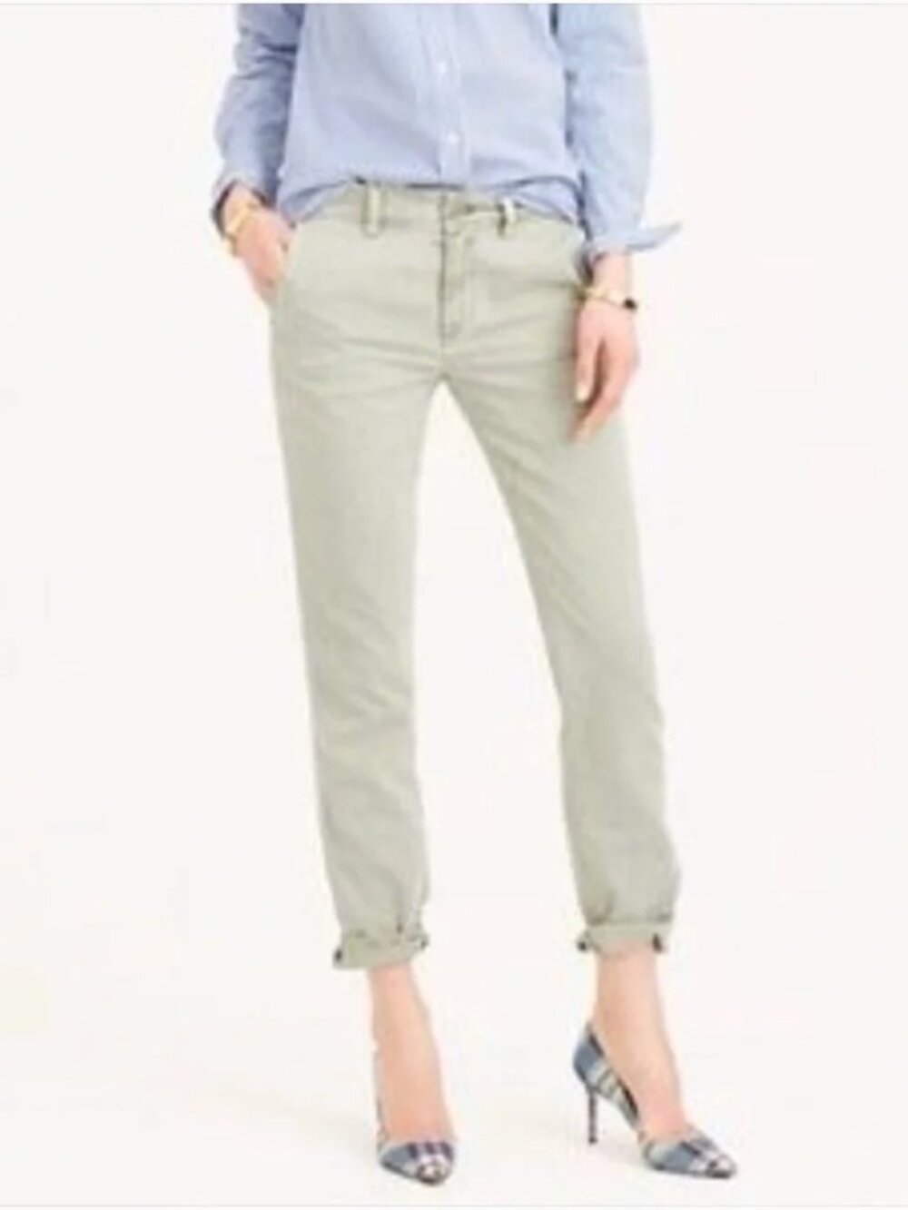 J Crew Women's Sunday Slim Chino Pant In Washed Sage Green - Size 8 P